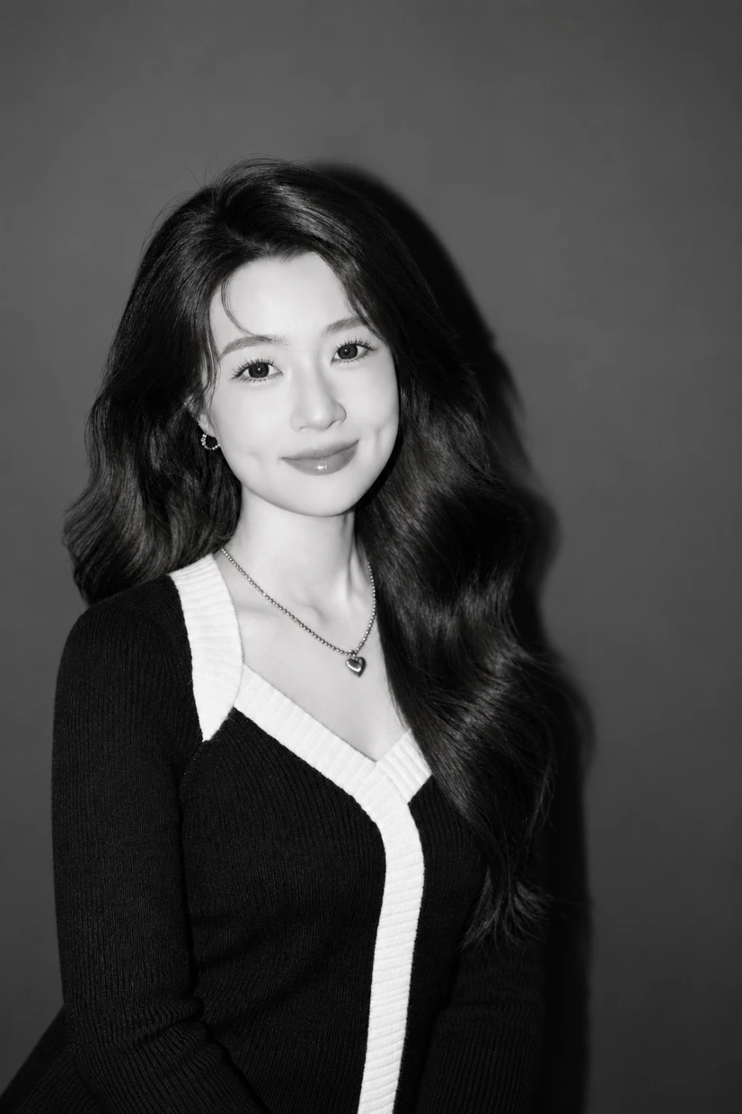 Black and white portrait of Meng